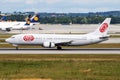 Fly Niki Boeing 737-400 OM-GTD passenger plane arrival and landing at Munich Airport