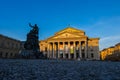 Munich, Germany - July 6, 2022: Sunset at the National Theatre German: Nationaltheater on the Max Joseph square. Historic opera