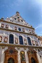 Ornate decorated facade of Michaelskirche St. Michael`s Church, Jesuit church in Munich, the largest Renaissance church north o