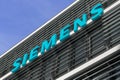 Munich, Germany - June 6, 2017: Company logo on the exterior of Siemens headquarters.