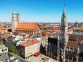 Munich, Germany - June 28, 2019: Marienplatz town hall and Church of Our Lady Frauenkirche of Munich, Germany Royalty Free Stock Photo