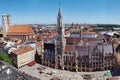 Munich, Germany - June 28, 2019: view of city with Marienplatz town hall of Munich, Germany Royalty Free Stock Photo