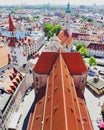 Munich, Germany - June 29, 2019: Scenic summer aerial view of red roofs in old city of Munich, Bavaria Royalty Free Stock Photo
