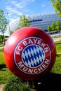 MUNICH, GERMANY - MAY 20, 2017: Bayern Munich FC Ball Logo in front of Allianz Arena.