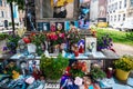 MUNICH, GERMANY - MAY 27, 2019: Michael Jackson Memorial at the base of Orlande de Lassus statue on Promenadeplatz square. It is