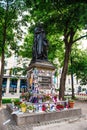 MUNICH, GERMANY - MAY 27, 2019: Michael Jackson Memorial at the base of Orlande de Lassus statue on Promenadeplatz square. It is