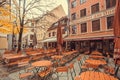 Historical beer bar with outdoor tables in old city waiting for customers Royalty Free Stock Photo