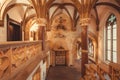 Space with ancient arches of gothic style New Town Hall, Neues Rathausbuilt in 1908. Munich