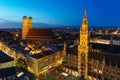 Aerial view of The New Town Hall and Marienplatz at night, Munich, Germany Royalty Free Stock Photo