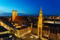 Aerial view of The New Town Hall and Marienplatz at night, Munich, Germany Royalty Free Stock Photo