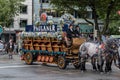 Beer wagon from Paulaner in tent owners and breweries parade at the beginning of Oktoberfest