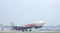 MUNICH, GERMANY - 11 OCTOBER 2015: Etihad Airways Airbus A340 take off at airport Royalty Free Stock Photo