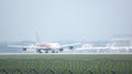 MUNICH, GERMANY - 11 OCTOBER 2015: Etihad Airways Airbus A340 take off at airport Royalty Free Stock Photo