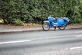 Munich, Germany, 08.20.2015: An old German blue motorcycle is parked on the street. Exhibition model