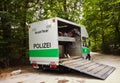 Munich Germany - police truck with horse parked at a corner of E