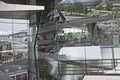 Munich, Germany - reflections on the glass facade of BMW World