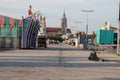 Munich, Germany - 2018 September 06: setup of the fairground rides and beertents at the biggest folk festival in the world - the