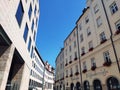 MUNICH, GERMANY - SEPTEMBER 13, 2018: Street scene outside the Weisses Schneider Brauhaus restaurant of traditional Bavarian