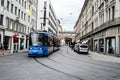 Munich / Germany 29th Aug 2019. Blue trams running through the german city of Munich