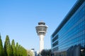 Munich international passenger airport control tower and terminal Royalty Free Stock Photo