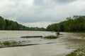 munich, isar, brudermuehlbruecke, Mai 22, 2019: storm deep axel is flooding the isar in munich