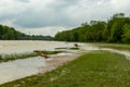 munich, isar, brudermuehlbruecke, Mai 22, 2019: storm deep axel is flooding the isar in munich