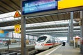 MUNICH, JAN, 12, 2013: Main railway station. ICE electric passenger high speed intercity train ready to run to Berlin. High speed