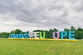 The Munich loves Europe banner in Munich's Olympic Park.