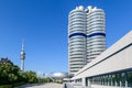 Munich observation and TV tower (291 m high) from 1968 and buildings of the Munich BMW headquarters, Germany Royalty Free Stock Photo