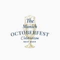Munich Octoberfest Celebration Best Beer Abstract Vector Sign, Symbol or Logo Template. Hand Drawn Retro Glass with