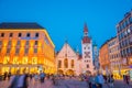 Munich Old Town Hall near Marienplatz town square at night in Munich, Germany. Royalty Free Stock Photo