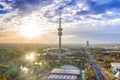 Munich Olympiapark Olympiaturm MÃÂ¼nchen skyline aerial view photo town architecture travel Royalty Free Stock Photo