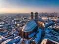 Aerial view of the Frauenkirche during winter in Munich, Germany Royalty Free Stock Photo