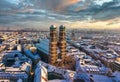 Aerial view of the Frauenkirche during winter in Munich, Germany Royalty Free Stock Photo