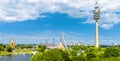 Munich skyline, Germany, Europe. Panorama of green Olympic Park in summer Royalty Free Stock Photo