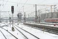 Munich Train Station in the Snow Royalty Free Stock Photo