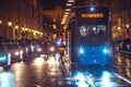 Munich Tram in rainy wet night