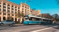 Munich tram during sunny winter day