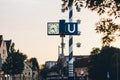 Munich U-Bahn station sign with stylish clock Royalty Free Stock Photo