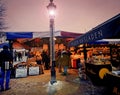 Munich, Viktualienmarkt open air market in winter at twilight