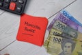 Municipal Bonds and Indonesian Currency write on sticky notes isolated on Wooden Table