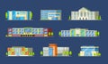 Municipal buildings set. Buildings police station, school, supermarket, kindergarten, university