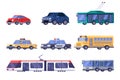 Municipal city public and personal transport set. Vector flat vehicle illustration. Car, tram, bus, trolleybus, train Royalty Free Stock Photo