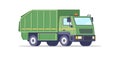 Municipal green garbage van isometric vector illustration. Vehicle for waste collecting transporting