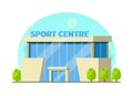 Municipal Gym buildings. Fitness center modern architecture building, sport house in summer urban landscape of cityscape cartoon