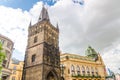 Municipal House and Powder Tower Prasna brana gothic tower of the old city gates in Old Town Prague Stare Mesto