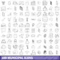 100 municipal icons set, outline style Royalty Free Stock Photo