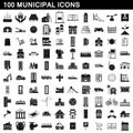 100 municipal icons set, simple style