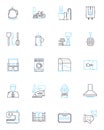 Municipal lodgings linear icons set. Accommodation, Hospitality, Guesthouse, Public, Bunkhouse, Shelter, Housing line