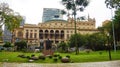 Municipal Theatre of SÃÂ£o Paulo Theatro Municipal de SÃÂ£o Paulo view from Ramos De Azevedo Square in a raining day, Brazil Royalty Free Stock Photo